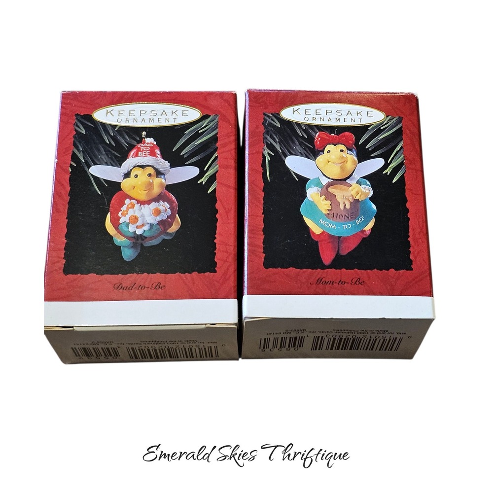 Hallmark Keepsake Christmas Ornaments Mom to Bee & Dad to Bee VTG free shipping